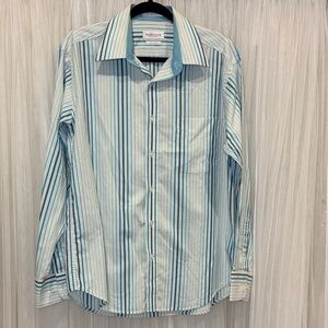 Van Heusen Men's White and Blue Striped Dress Shirt